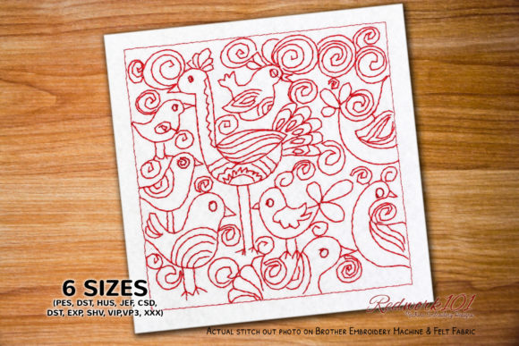Bird Design Seamless Pattern Redwork