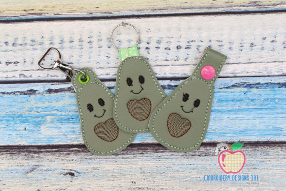 Cartoon Avocado in the Hoop Keyfob