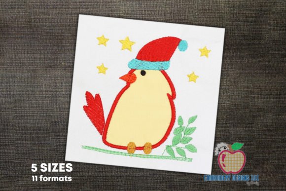 Christmas Bird Wearing Hat Applique
