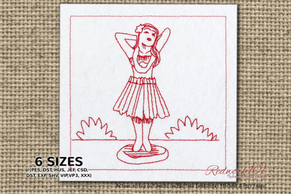 Hula Girl Redwork Design