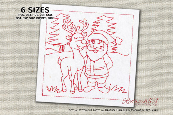 Santa Claus with Deer Lineart Design