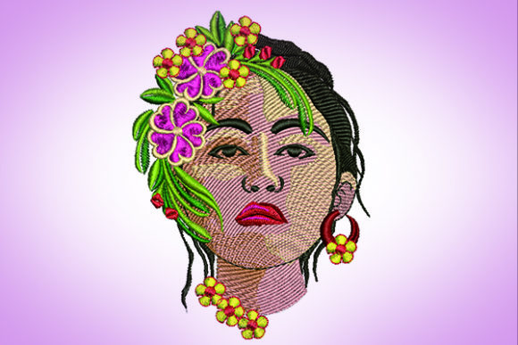 Woman and Flowers Embroidery Design